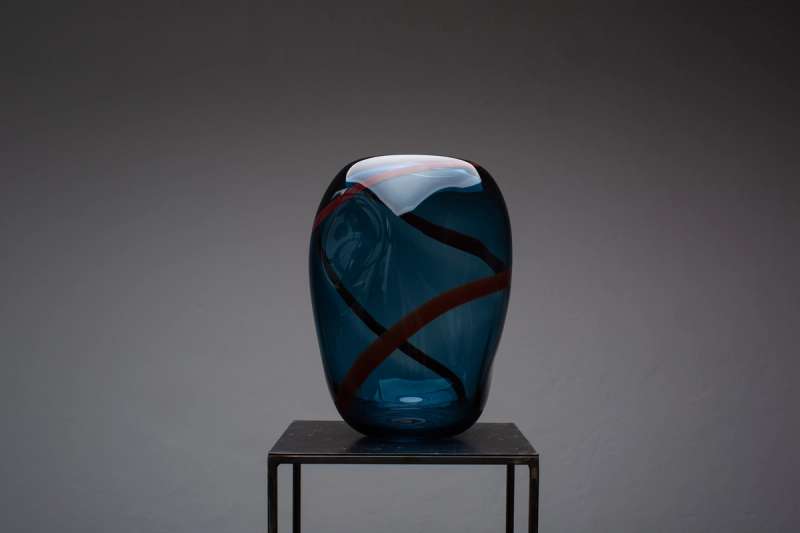 Avio & Dark Red Murano Glass Vase M II