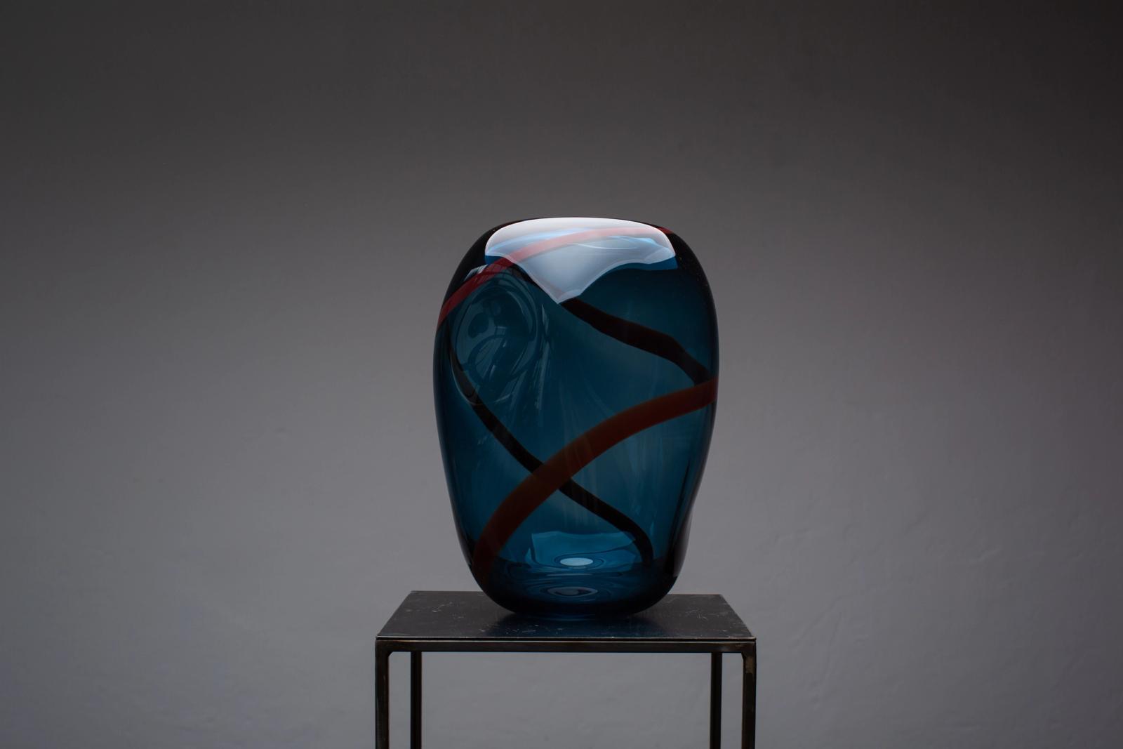 Avio & Dark Red Murano Glass Vase M II