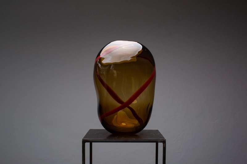 Tabacco & Dark Red Murano Glass Vase M