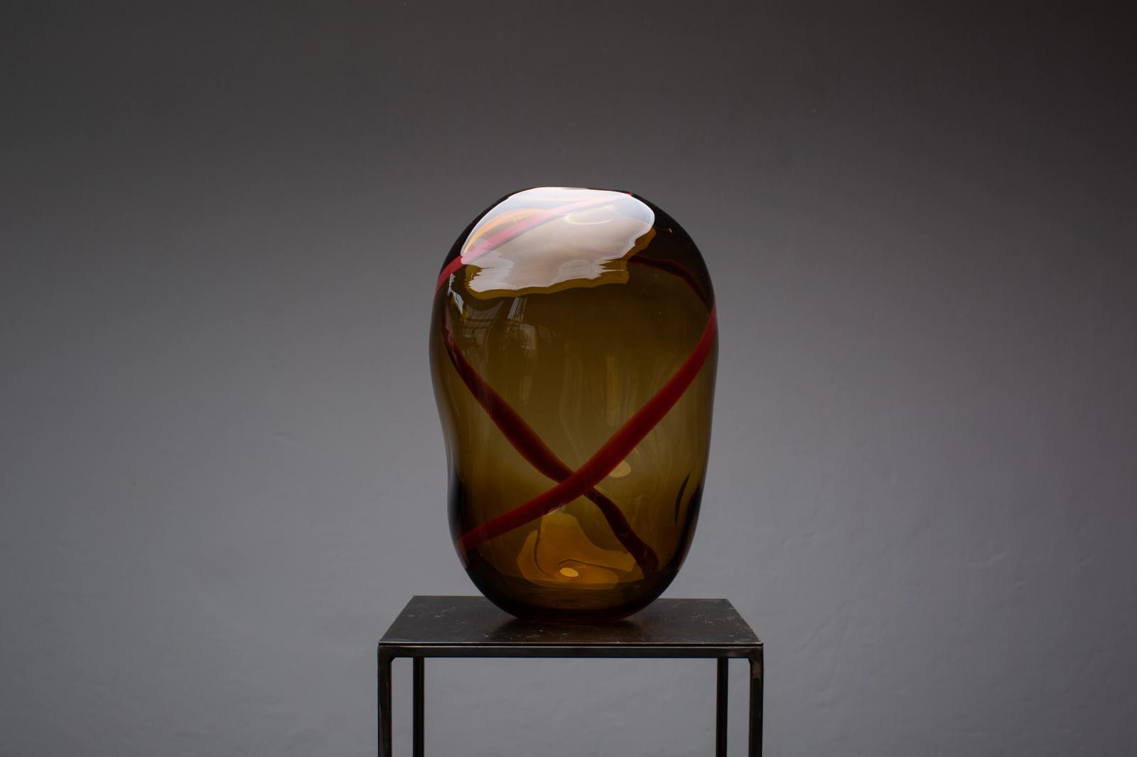Tabacco & Dark Red Murano Glass Vase M