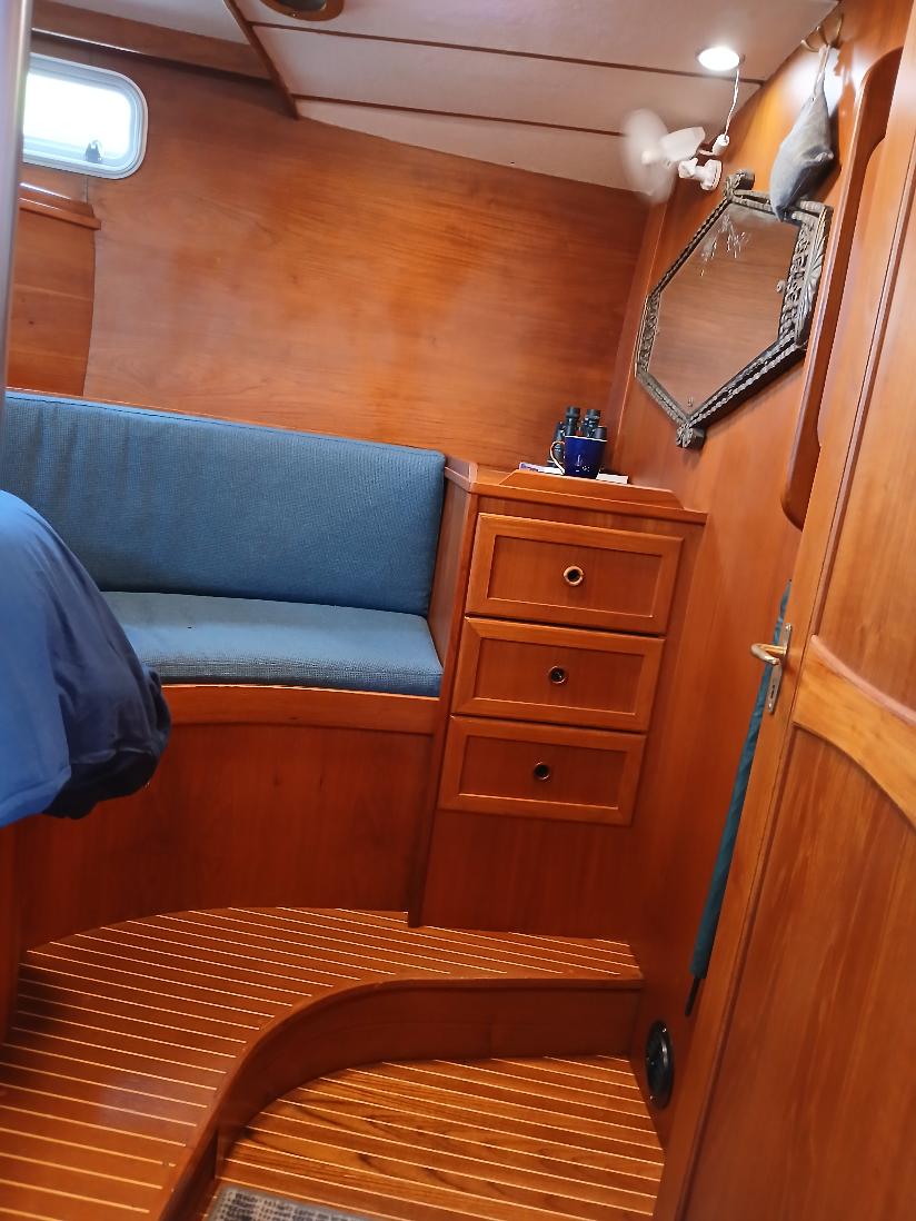 Comfortable master stateroom with seating areas