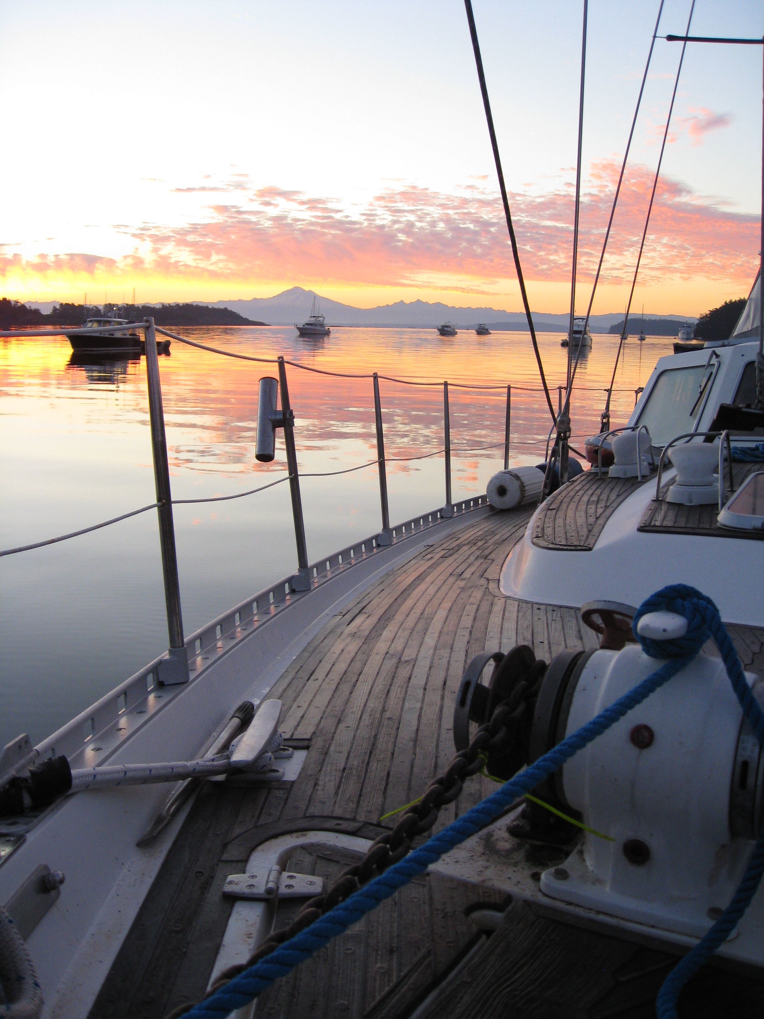 Stunning sunset viewed from the teak deck of Raven's Dance