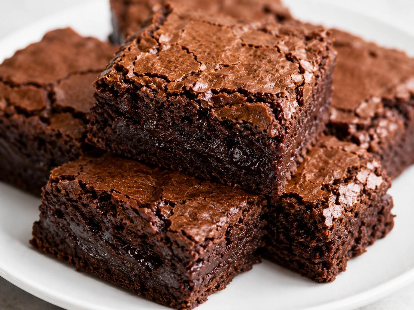 Alt Text for Image: "Close-up of fudgy 5-ingredient gluten-free brownies on a white plate".