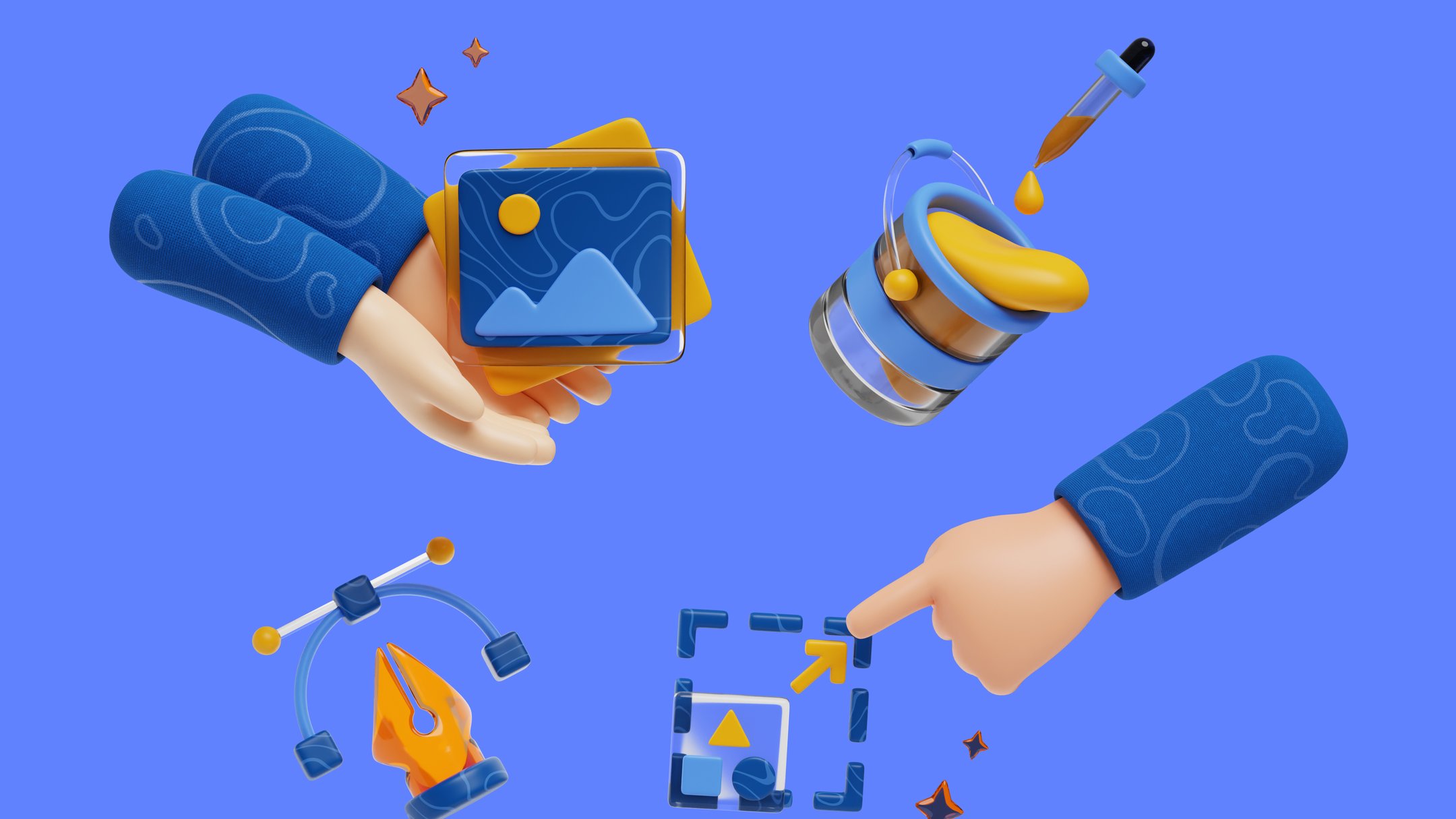 Illustration of hands framing product images