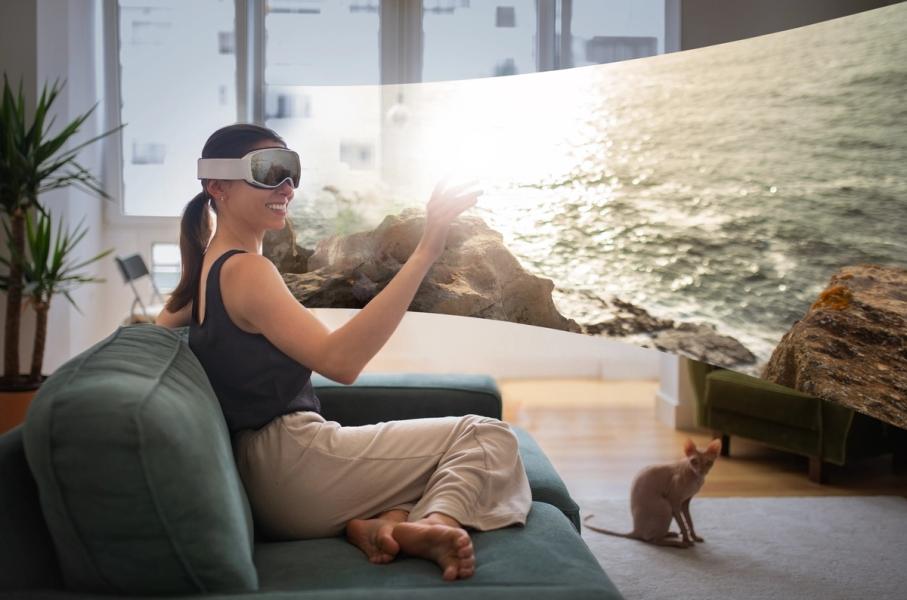 lady-vr-headset-touching-screen-enjoying-augmented-video-indoors