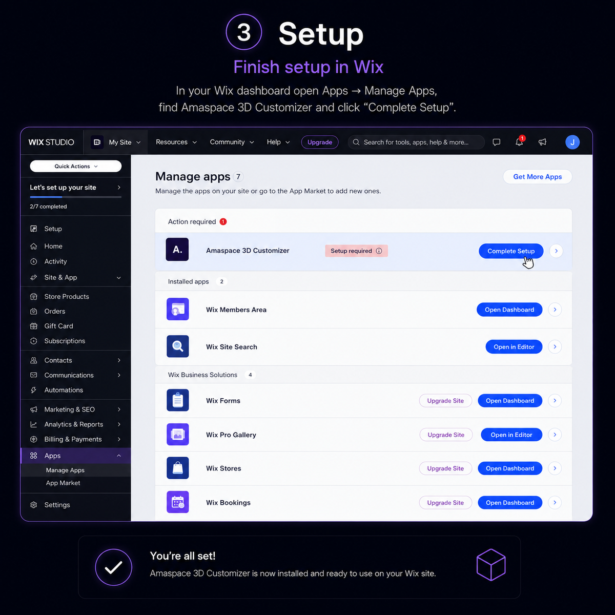 Finish setup in Wix
