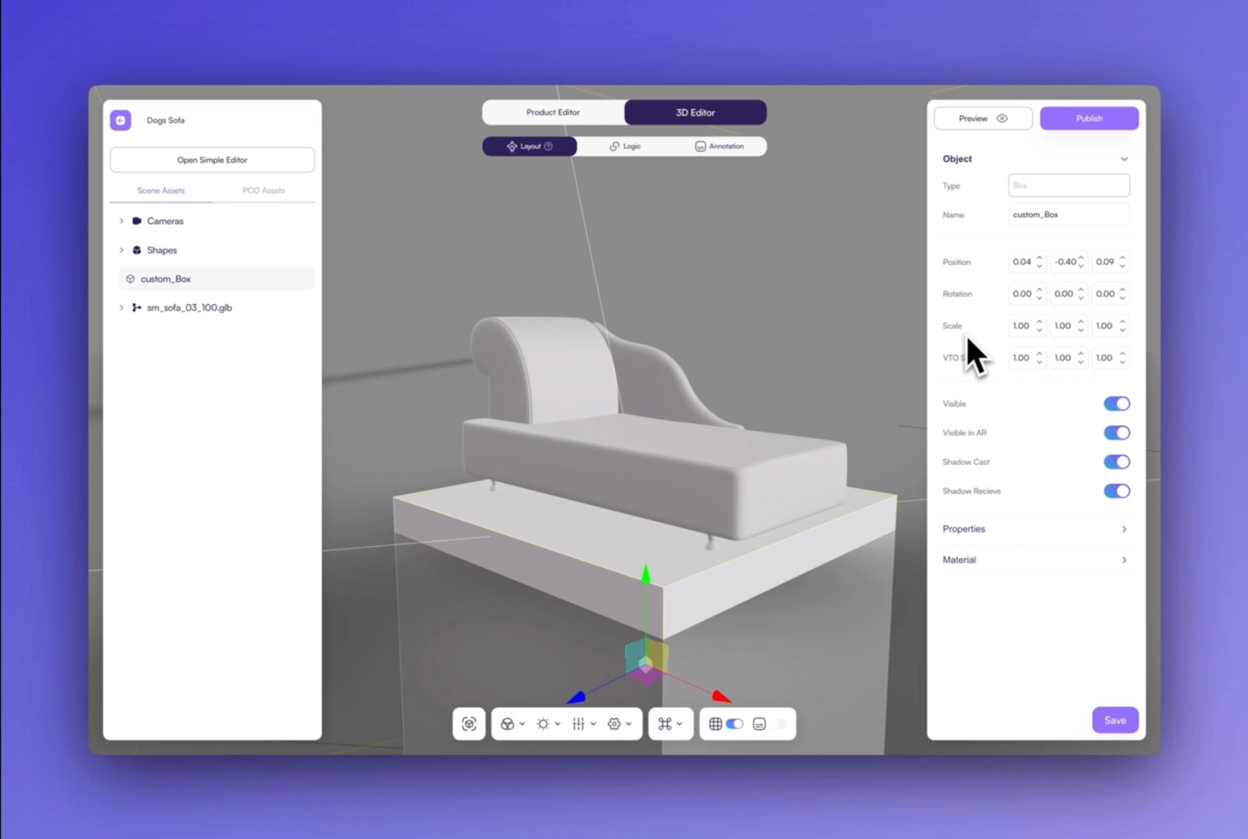 Cursor showing scale settings of the 3D model