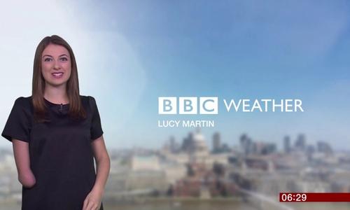 A weather person with limb difference on screen or BBC