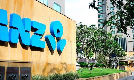 The ANZ logo on a large building