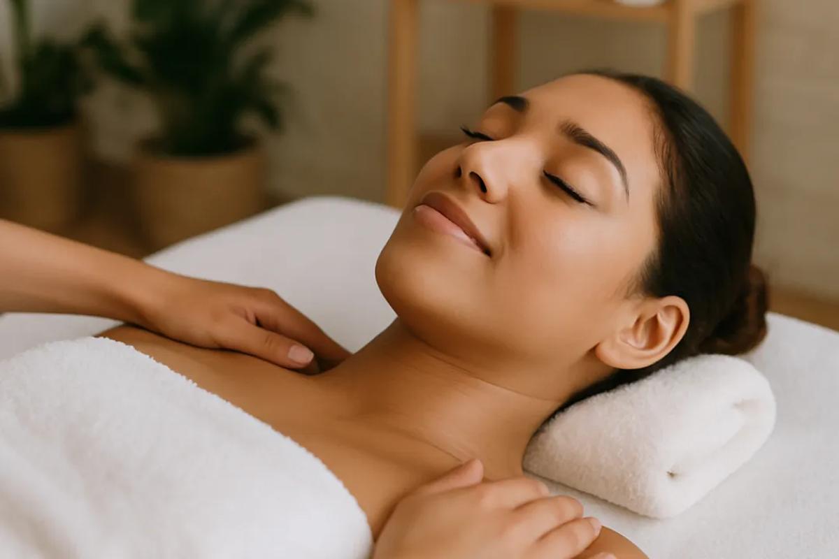 A photo of a woman getting a massage.