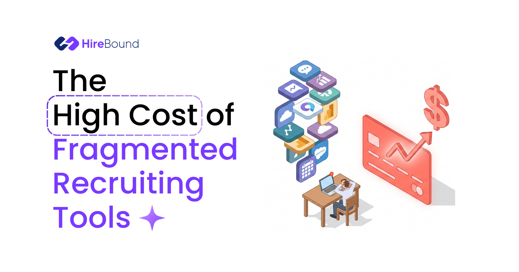 Diagram showing the hidden cost of fragmented recruiting tools across sourcing, screening, and scheduling stages