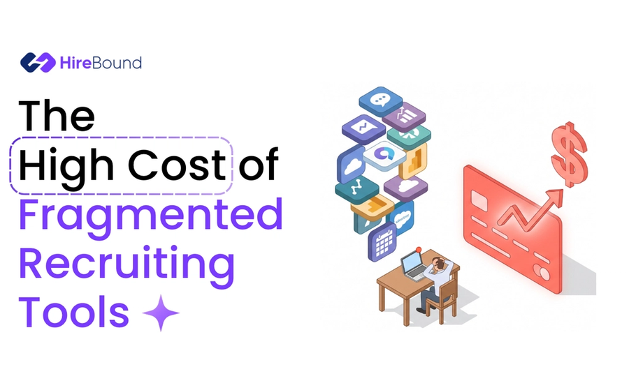 Diagram showing the hidden cost of fragmented recruiting tools across sourcing, screening, and scheduling stages