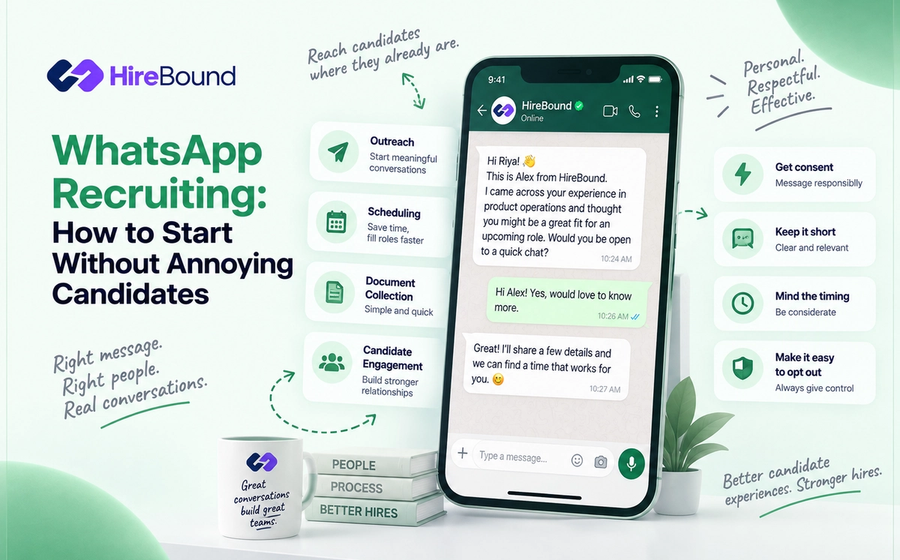 Recruiter using WhatsApp recruiting messages to communicate respectfully with candidates.