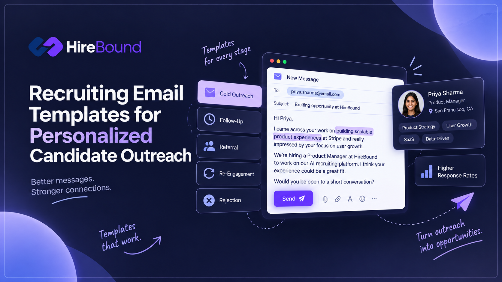 Recruiter writing personalized recruiting email templates for candidate outreach.
