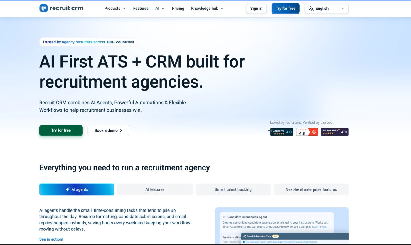 RecruitCRM homepage