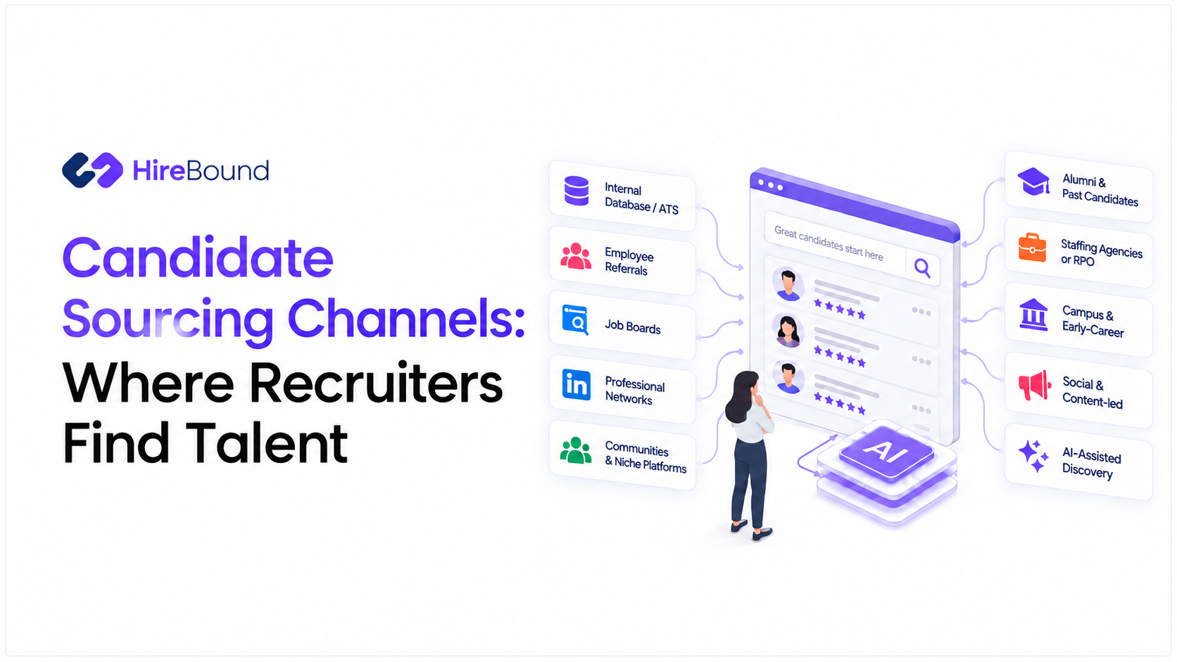 Recruiter comparing candidate sourcing channels for different hiring needs
