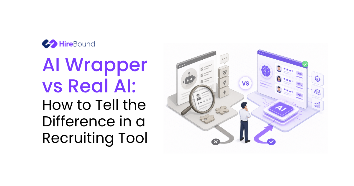 A recruiter comparing a thin AI wrapper tool against a real AI-native recruiting platform, illustrating AI wrapper vs real AI in 2026