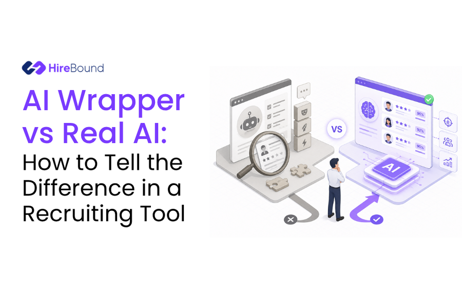 A recruiter comparing a thin AI wrapper tool against a real AI-native recruiting platform, illustrating AI wrapper vs real AI in 2026