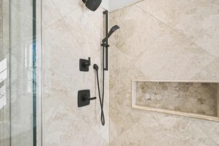 shower tile detail, shower niche