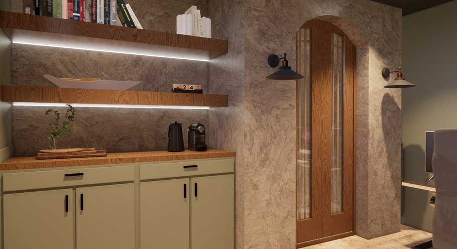 MOODY MEETS MODERN — A MULTI-PURPOSE HOME OFFICE RETREAT interior design project showcase - Before and after transformation by Bonae Interiors