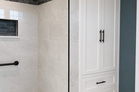 custom linen closet, seamless built-in design