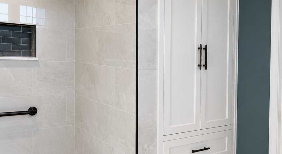 CUSTOM BATHROOM STORAGE SOLUTIONS interior design project showcase - Before and after transformation by Bonae Interiors