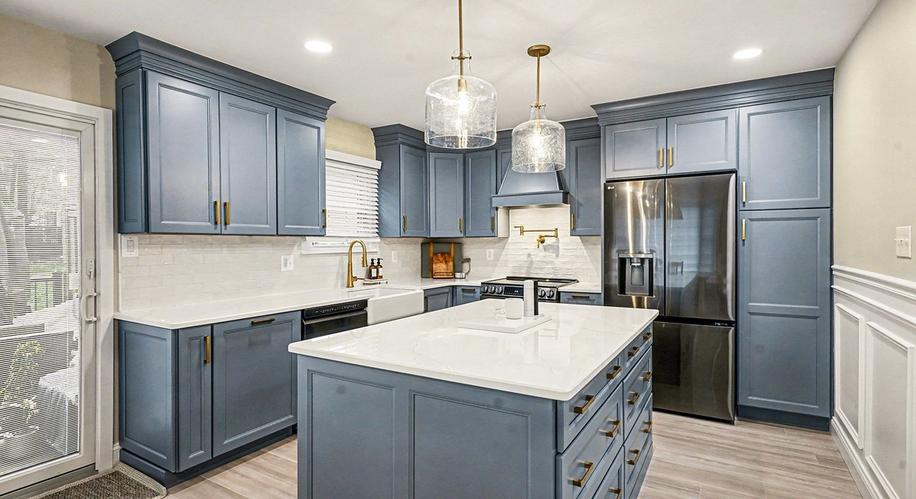 BLUE-HUED TOWNHOUSE KITCHEN interior design project showcase - Before and after transformation by Bonae Interiors
