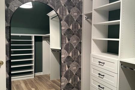 wallpaper detail in walk in closet 