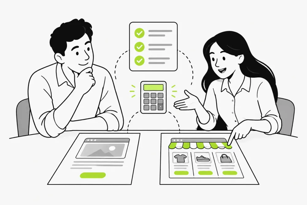 Ilustración de la comparación del alcance de una web de servicios y una tienda online.