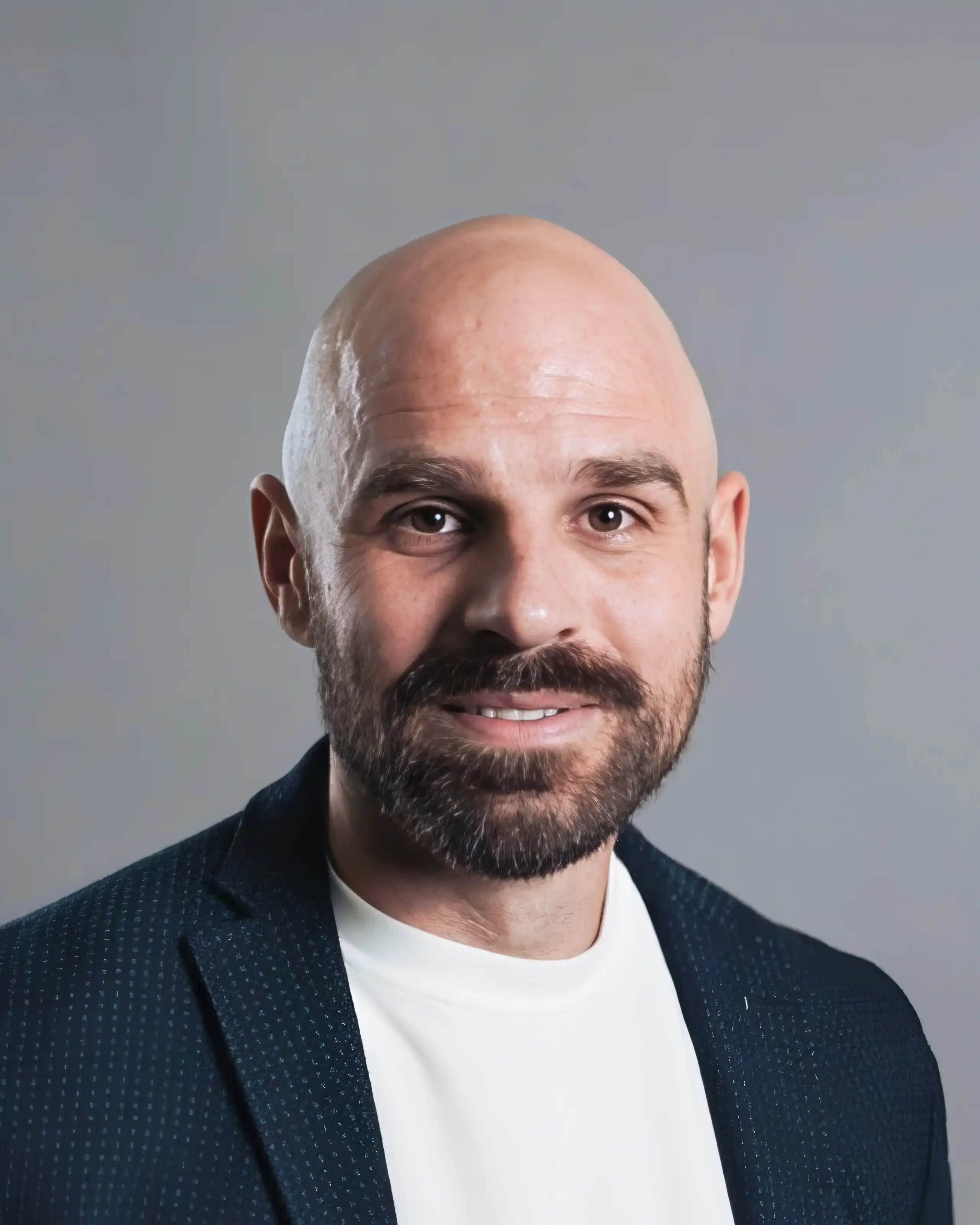 Bold man with beard.