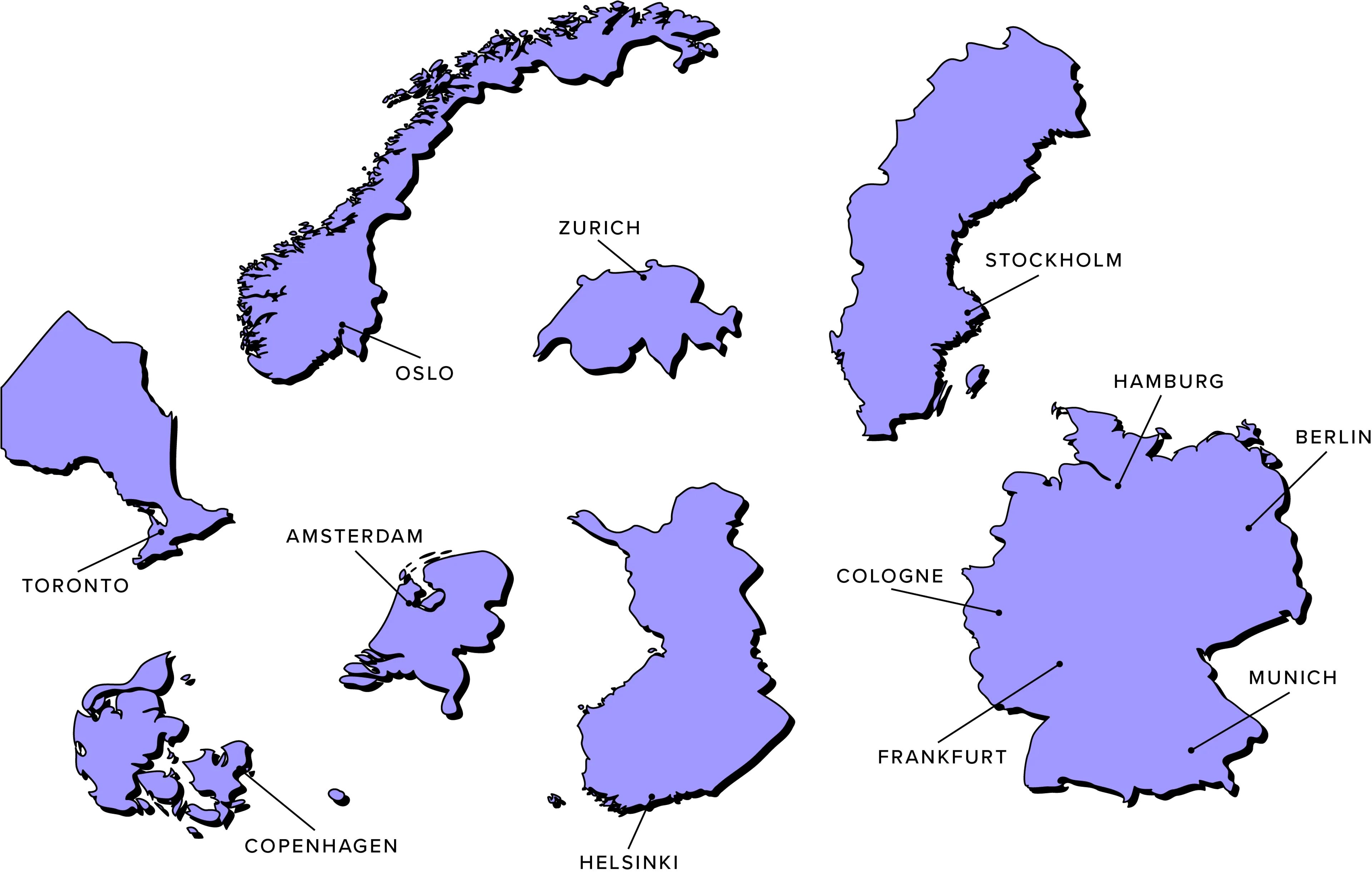 Purple map of countries with Netlight offices