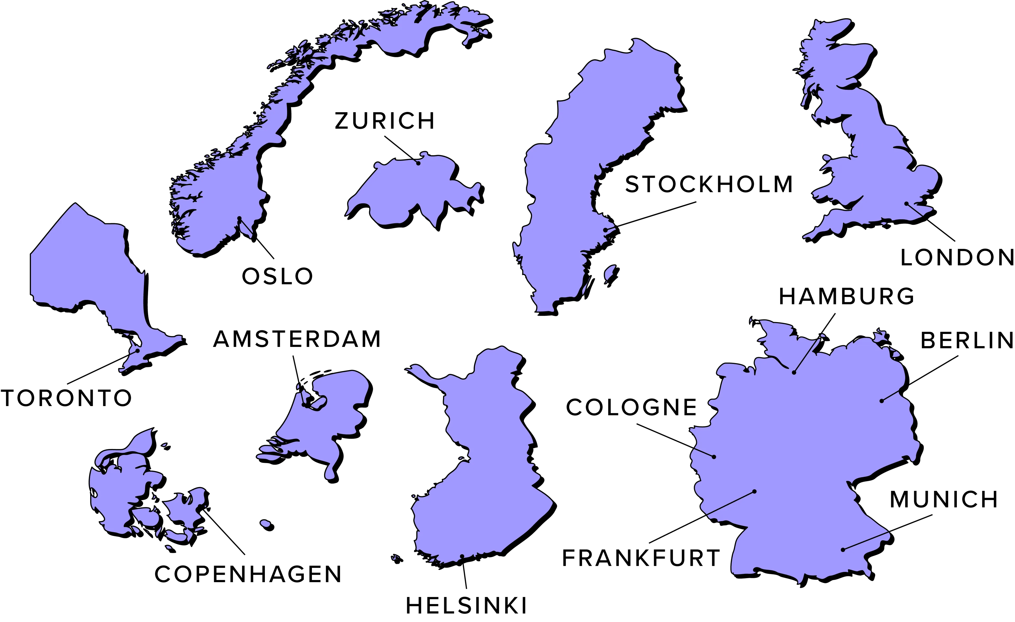 Purple map of countries with Netlight offices
