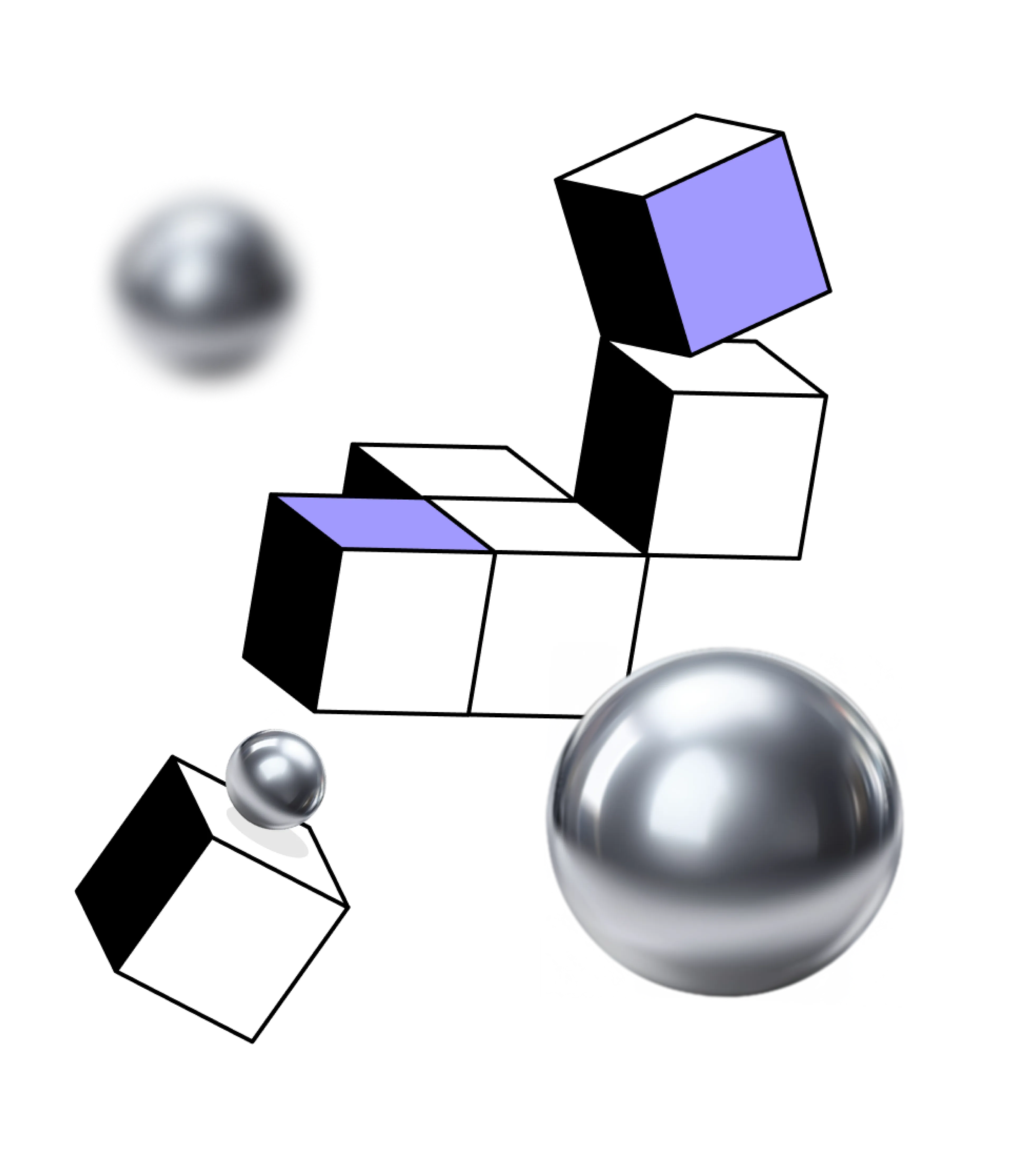 Graphic illustration with balls and cubes