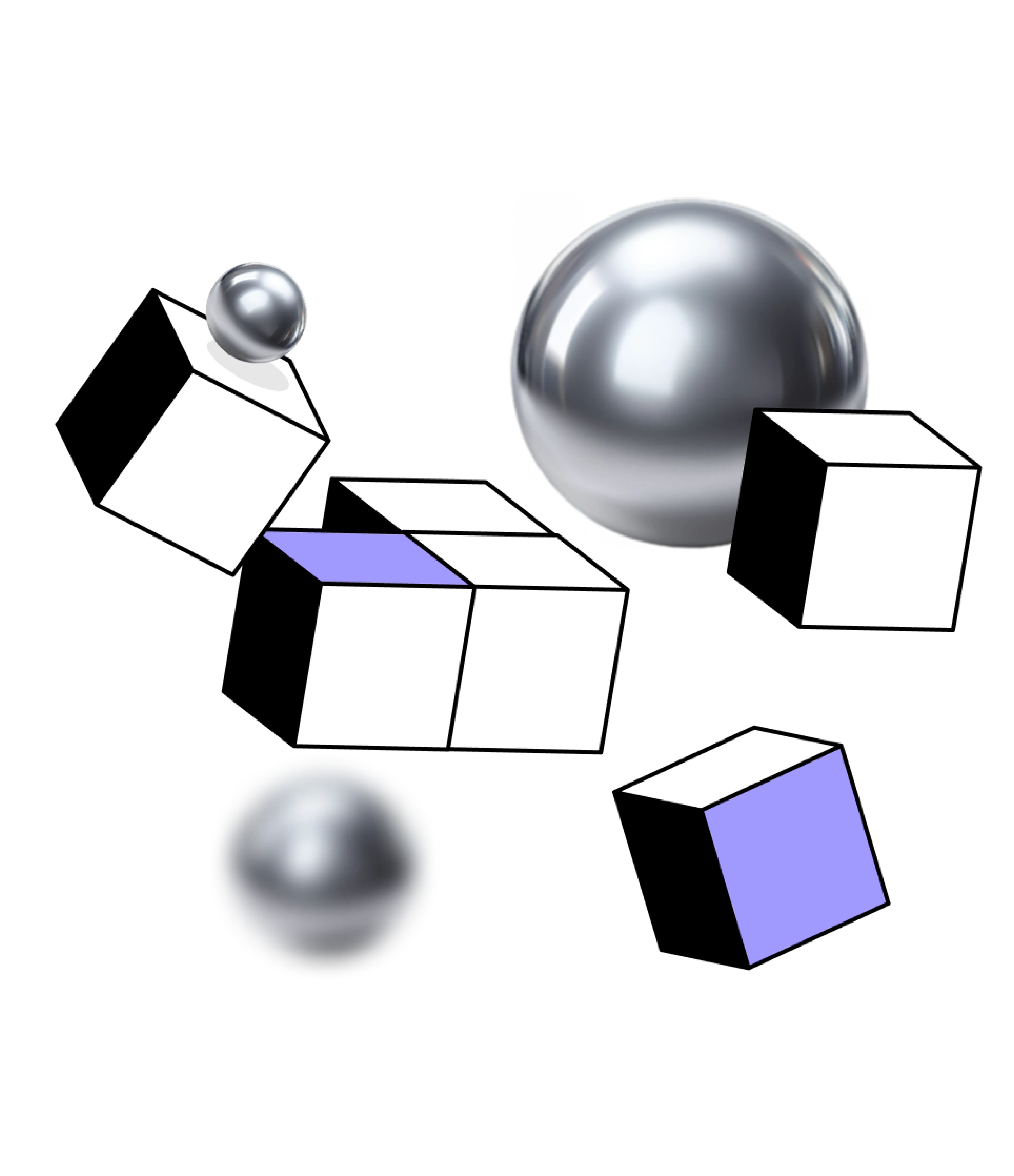 Graphic illustration with balls and cubes