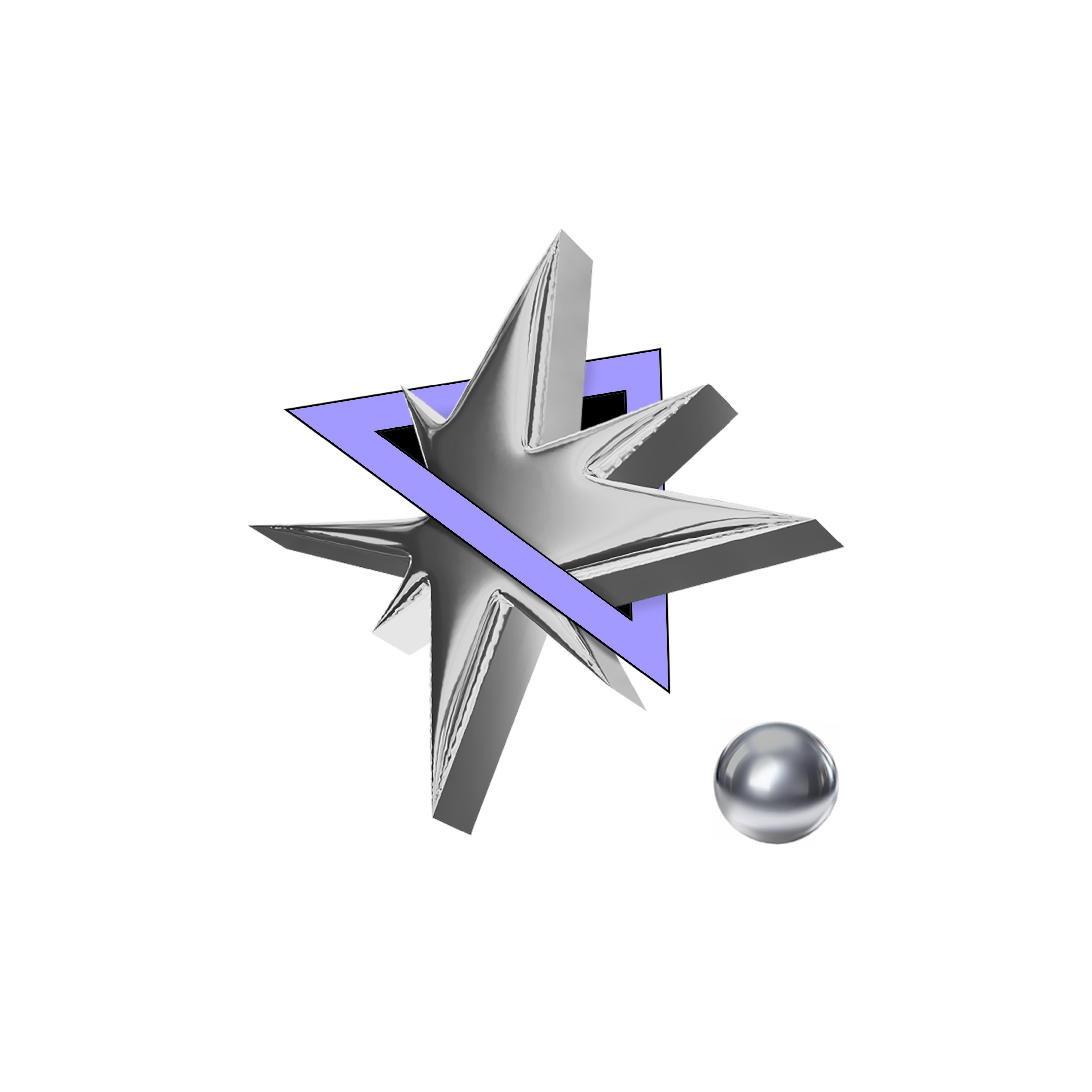 netlight chrome compass with triangle and a ball. showing partnership and business sense