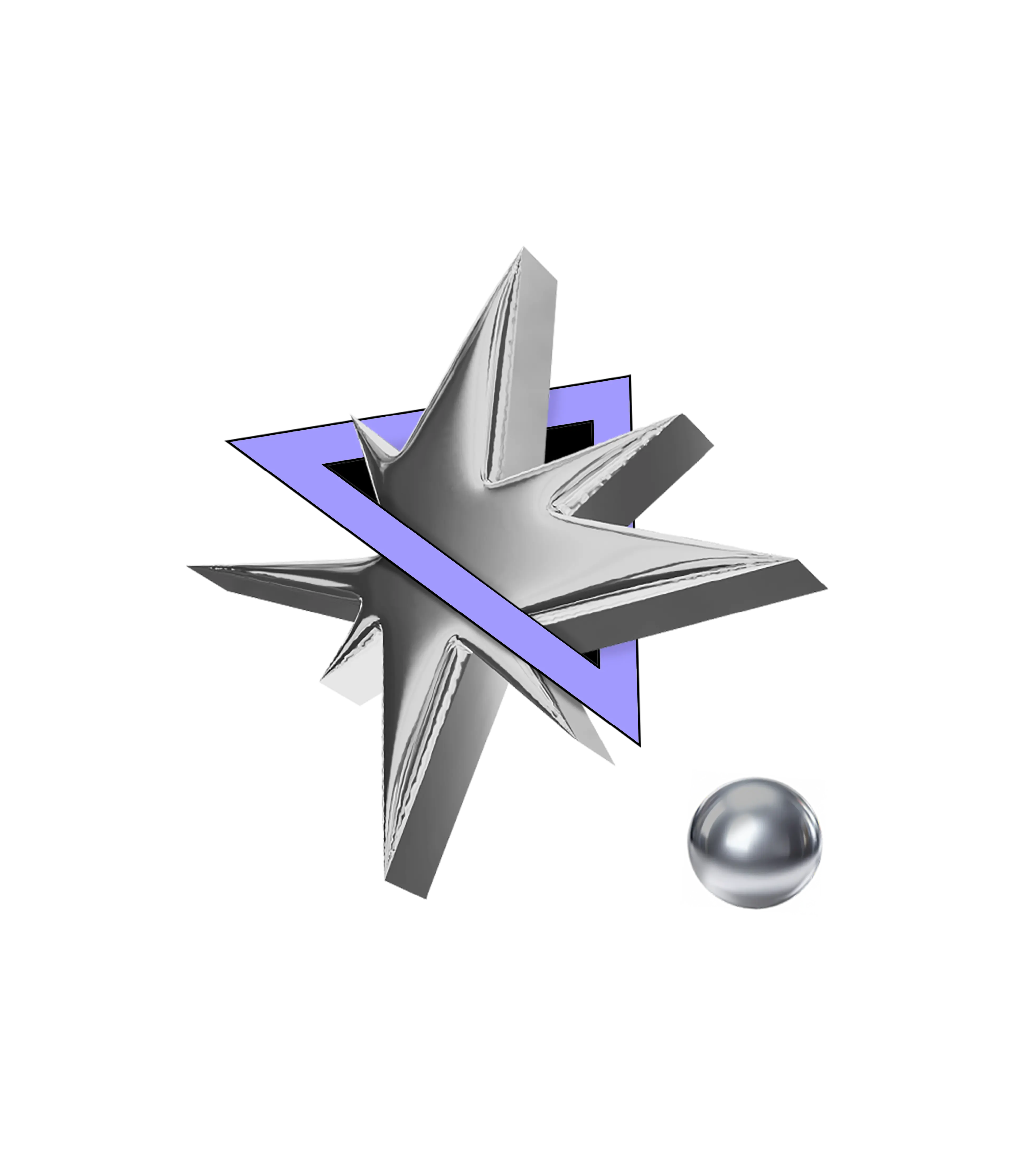 netlight chrome compass with triangle and a ball. showing partnership and business sense