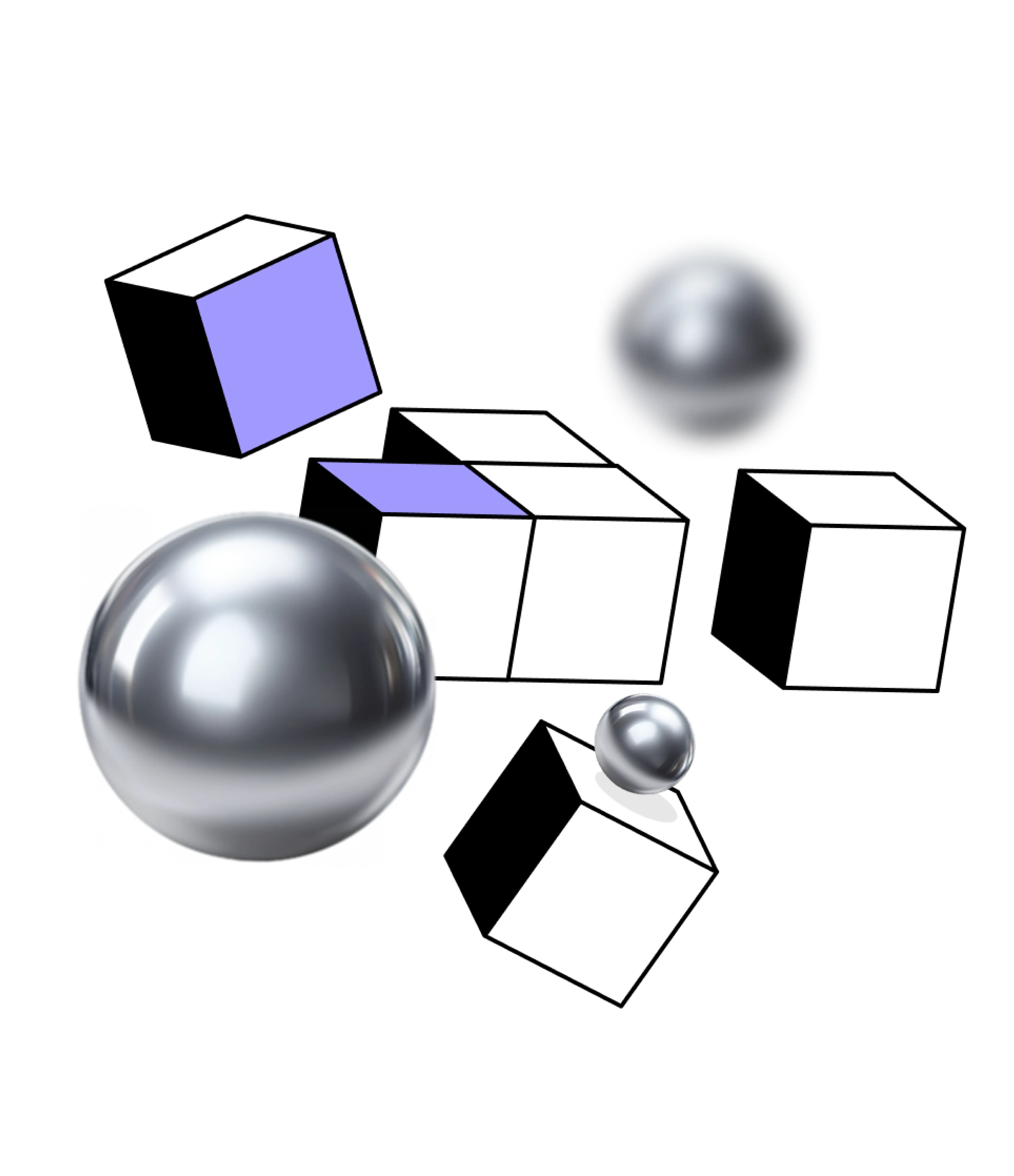 Graphic illustration with balls and cubes