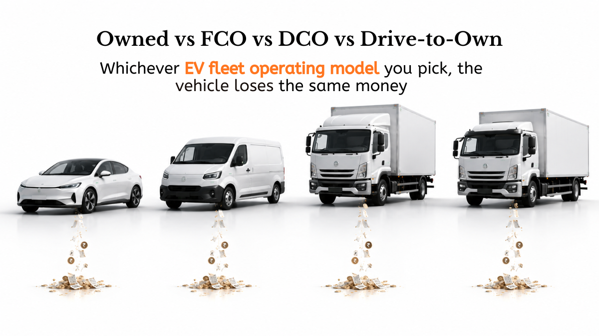 EV fleet ownership models (Owned, FCO, DCO, and Drive-to-Own) showing that operational losses occur regardless of fleet structure.
