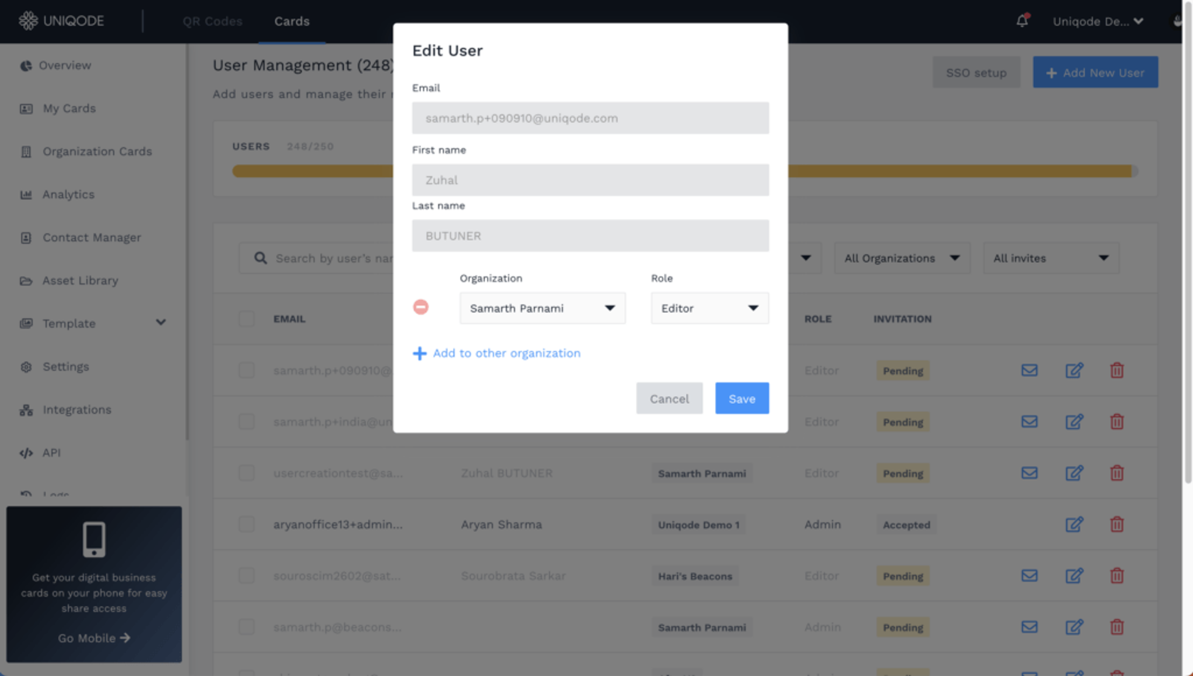 Robust access controls on Uniqode dashboard