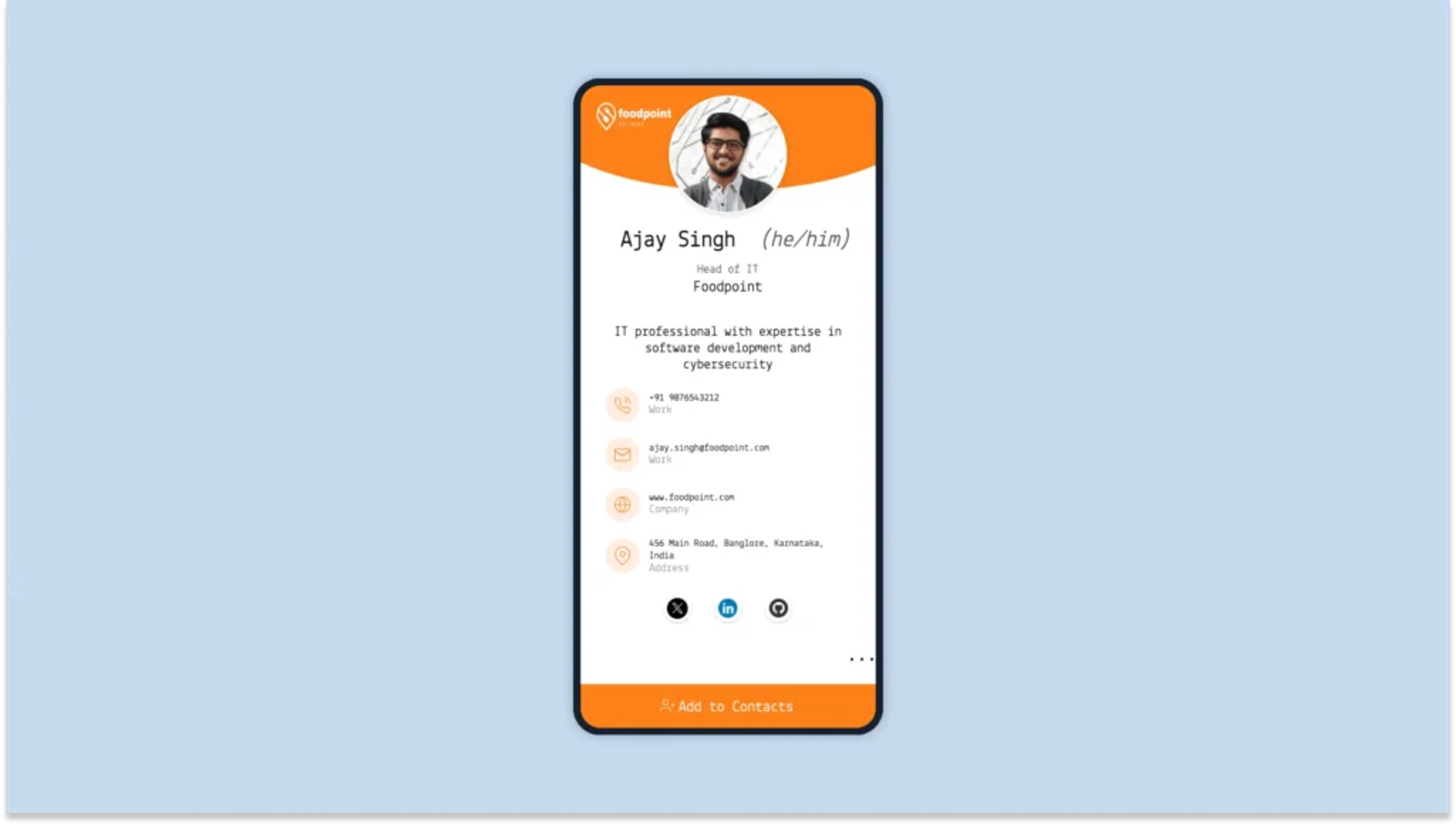 Digital business card with social media