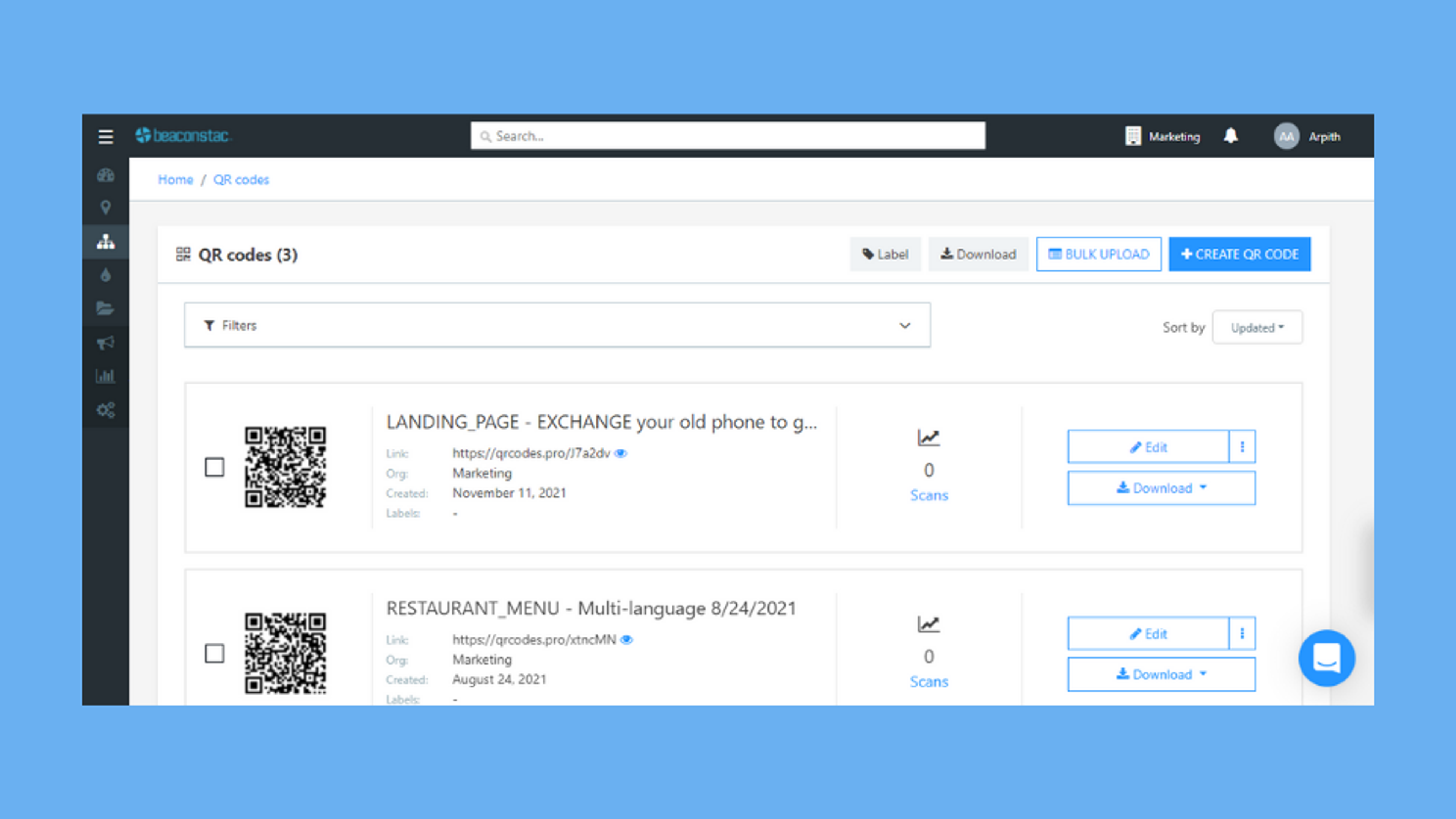 Go to QR Codes on the Uniqode dashboard and click 