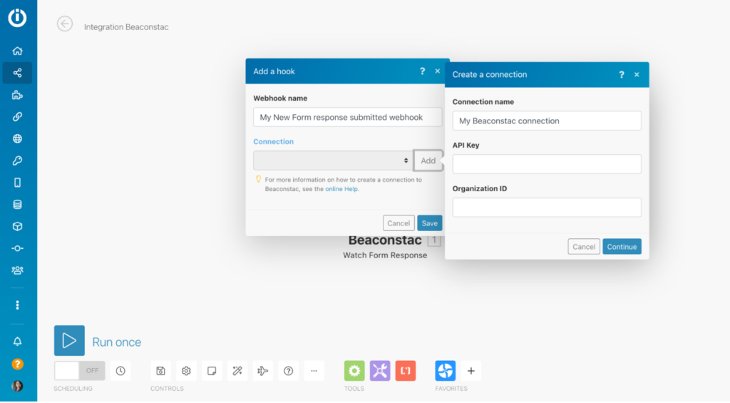 Enter the API Key and Organization ID