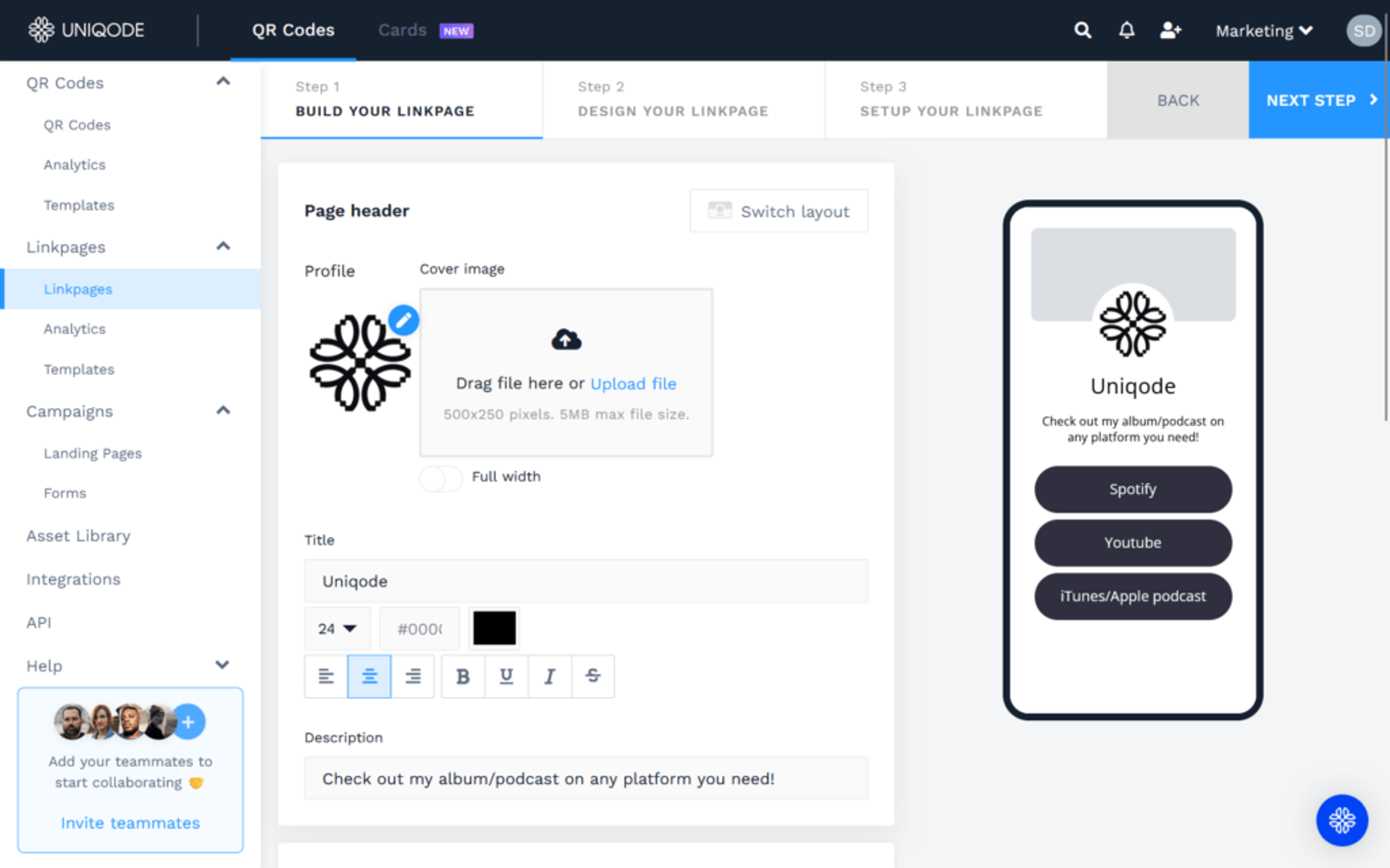 add the playlist links of different streaming platforms