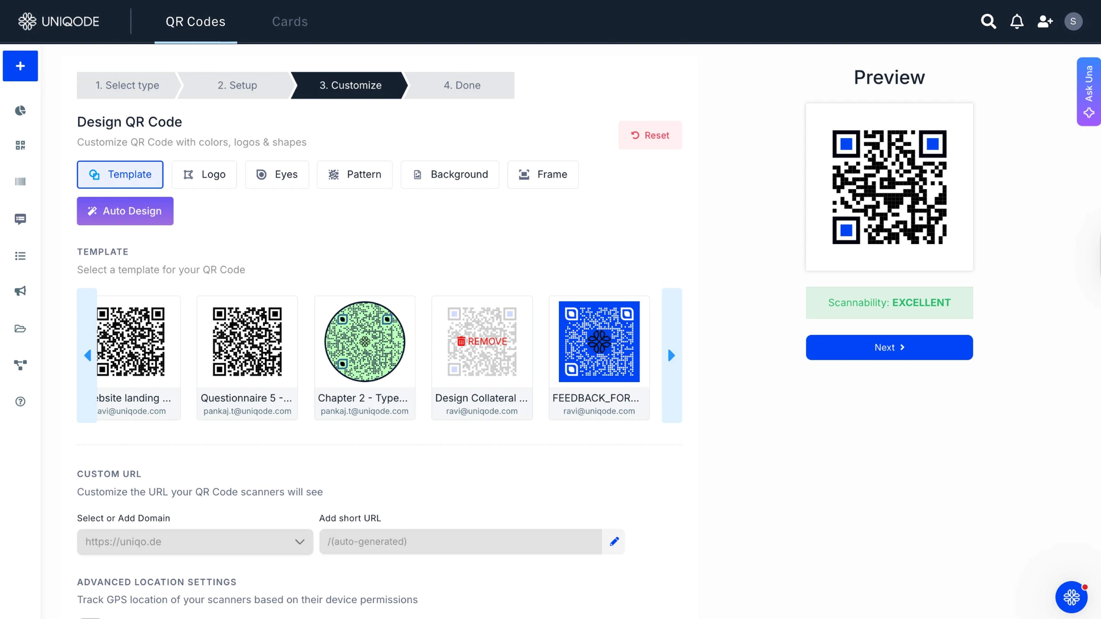 QR code customization in Uniqode