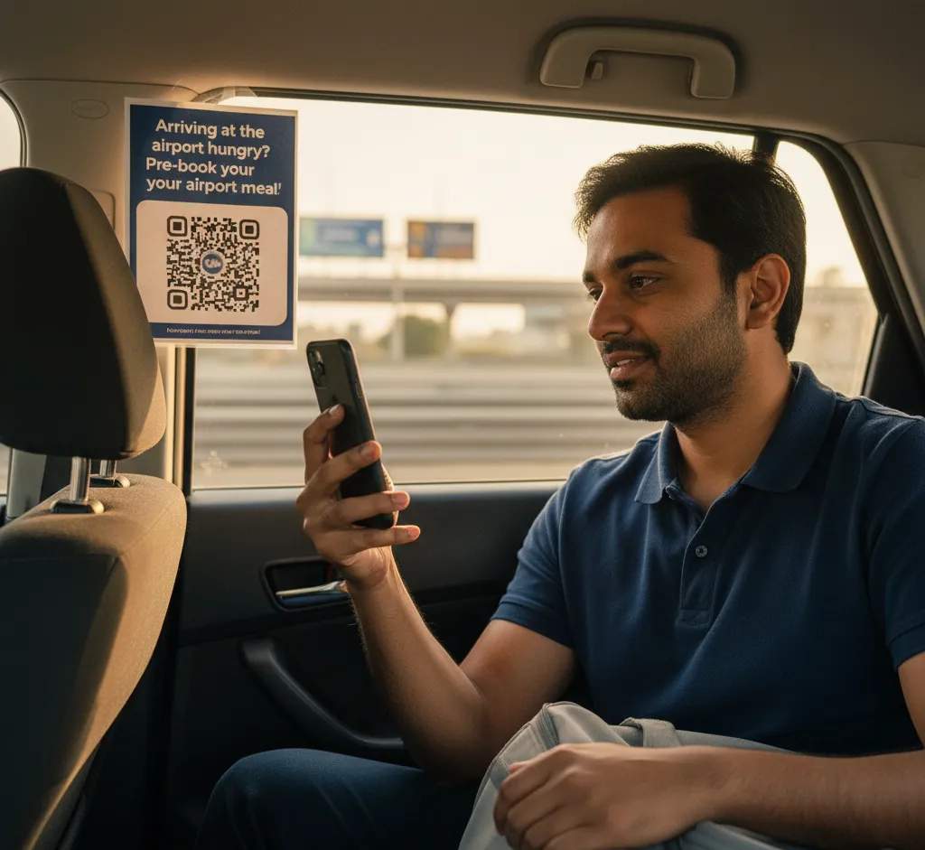 Traveller scanning QR Codes placed nearby to cab windows