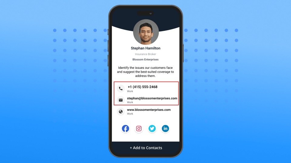 Profile information on a business card