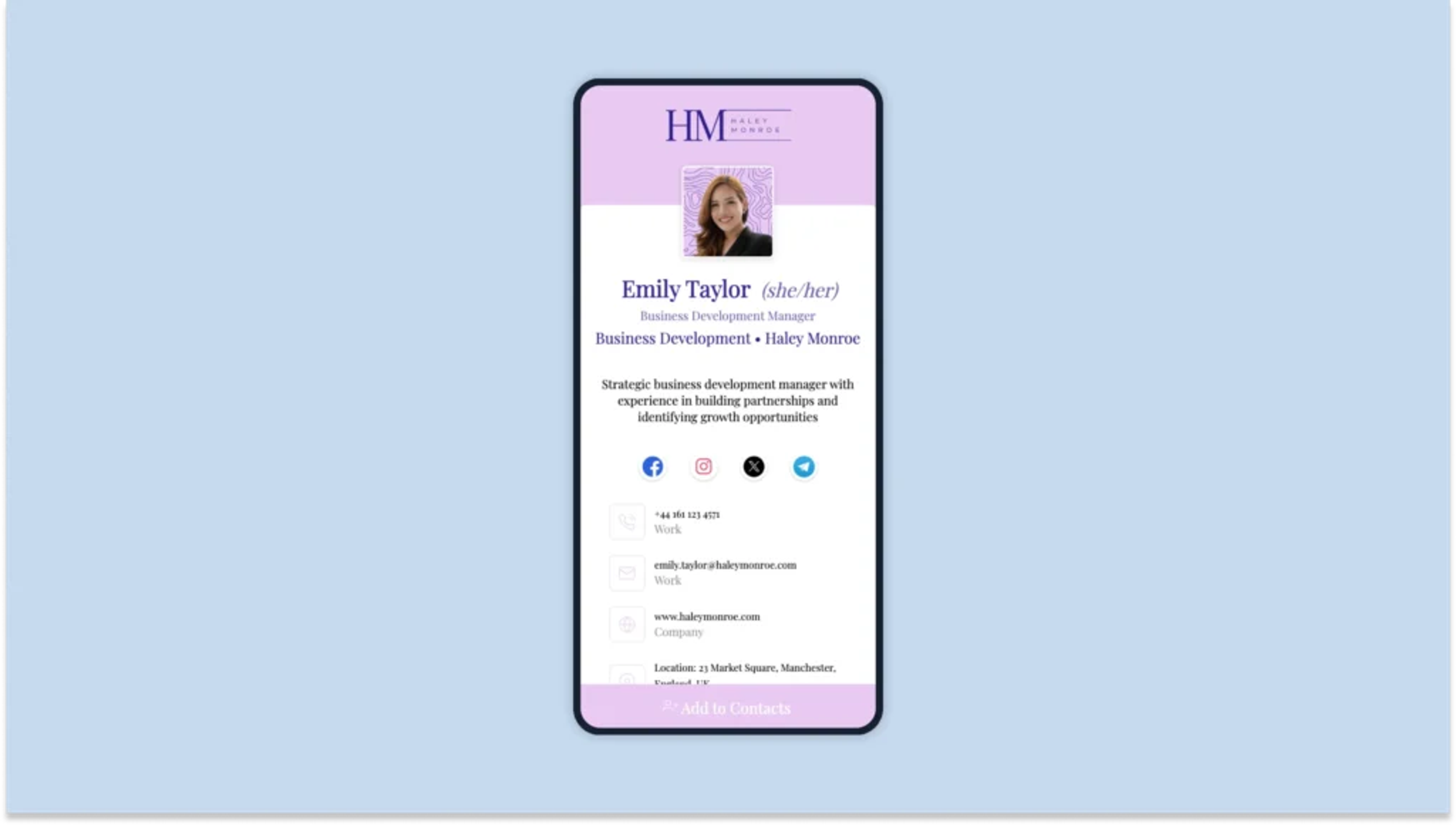 Digital business card with social media