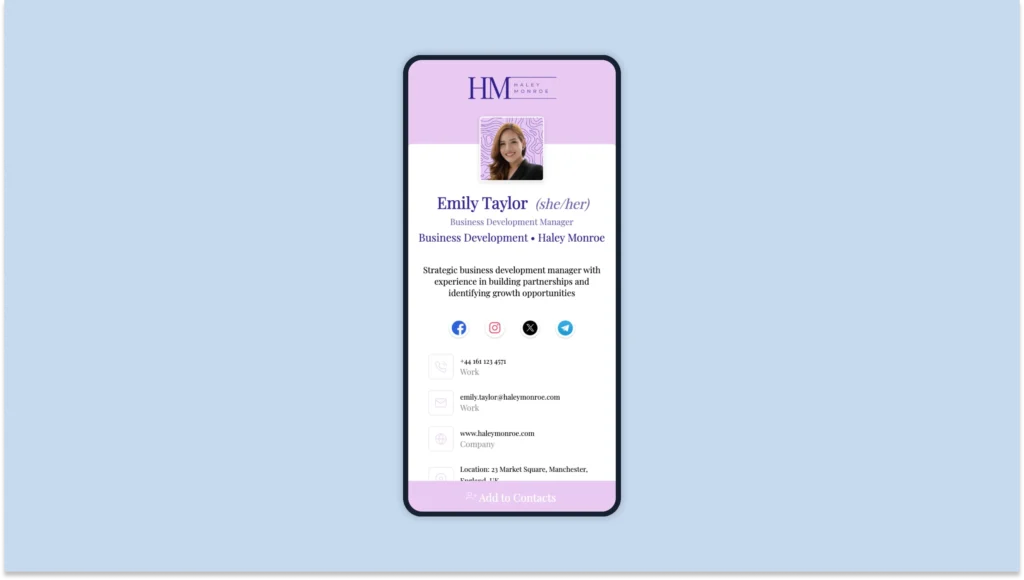 Digital business card with social media