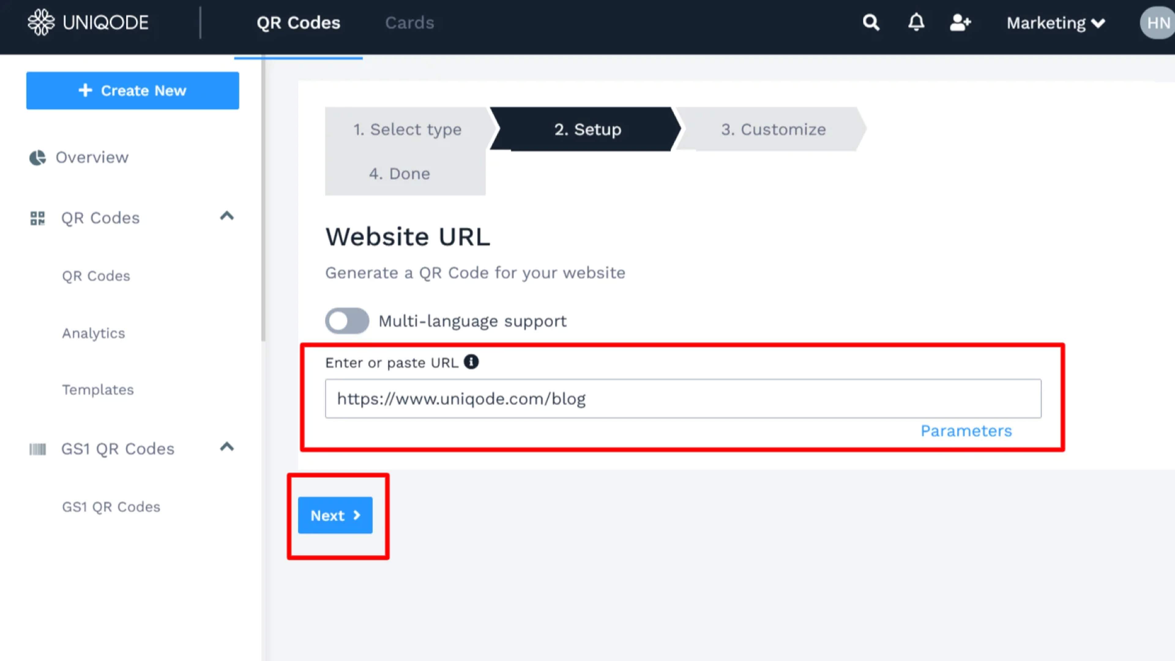 Update the QR Code destination URL 