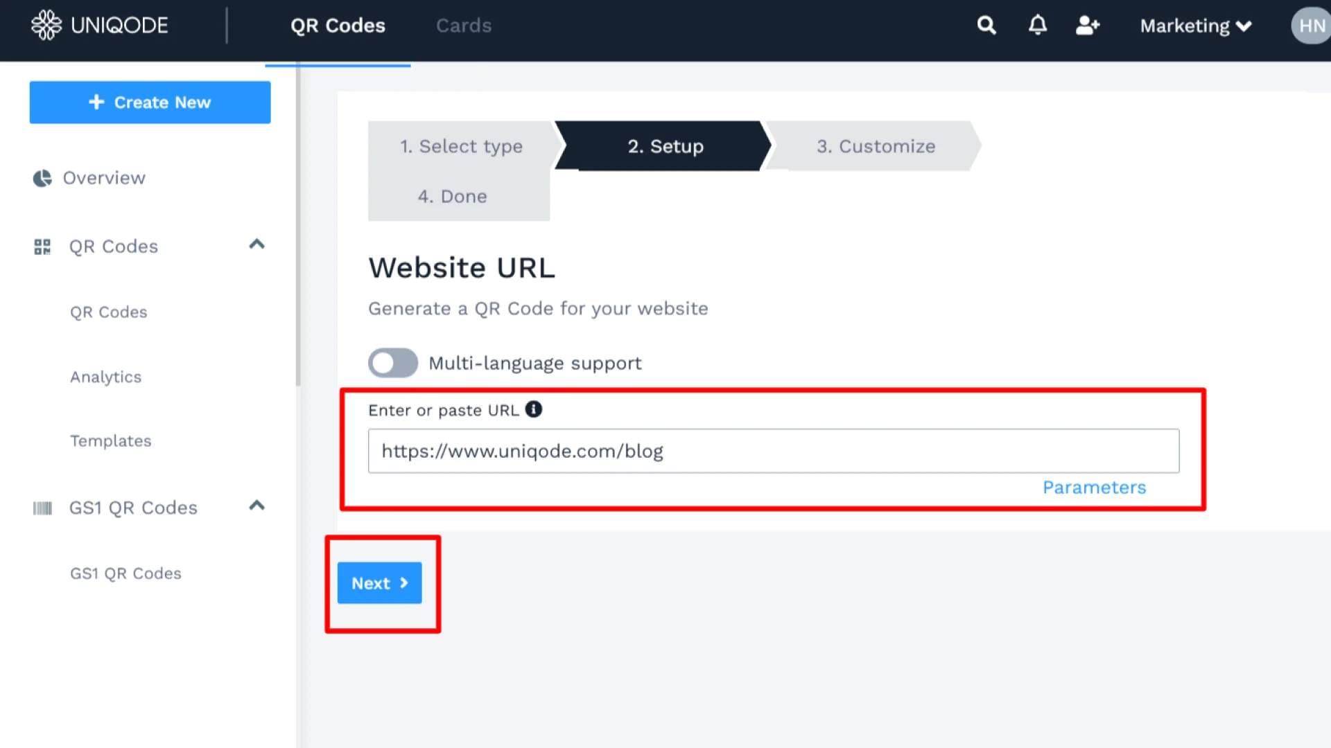 Update the QR Code destination URL